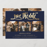 4-Foto-Hochzeit für Navy Blue und Gold Save the Da