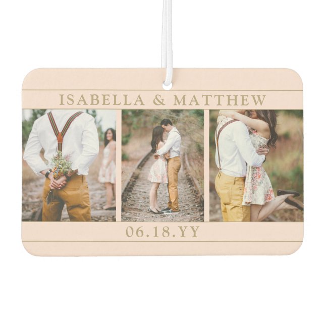 4 Foto Hochzeitscollage Blush Pink & Gold Heart Autolufterfrischer (Vorderseite)