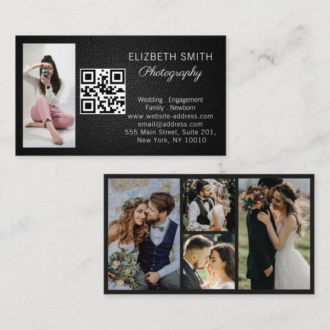 4 Foto Hochzeitscollage Fotograf QR-Code  Visitenkarte (Vorne/Hinten)