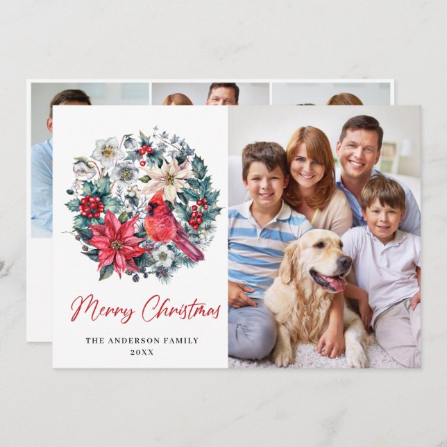 4 FOTO Holly Berry Kardinal Poinsettia Weihnachten (Vorne/Hinten)