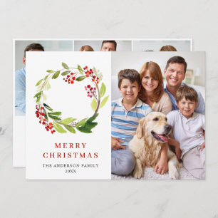 4 FOTO Holly Berry Wreath Weihnachtsgrüßen Feiertagskarte