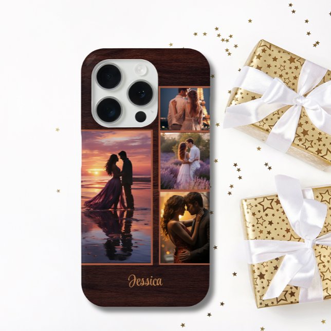 4 Foto Holzkörner Holz Personalisierter Name Telef Case-Mate iPhone Hülle (Von Creator hochgeladen)