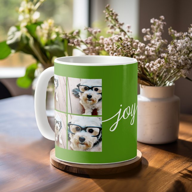 4 Foto Instagram Collage mit Holiday Joy Green Tasse (Mug template with 8 photos )