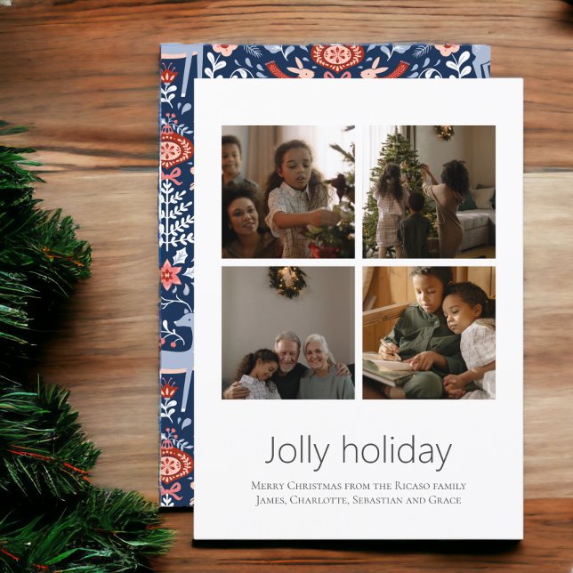 4 Foto Jolly Holiday Nordic Muster Weihnachten Karte (4 Photo Jolly Holiday Nordic Pattern Christmas Cards from Ricaso. Personalize with own photos )