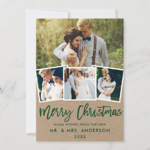 4 Foto Kraft Brush Script Hochzeit Feiertagskarte
