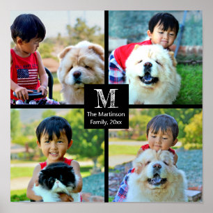 4 Foto kundenspezifische Collage mit Monogramm Poster