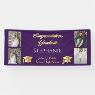 4 Foto Lila Gold Glückwunsch Graduate Name School Banner
