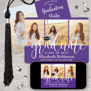 4 Foto Lila und White Script Graduation Party Einladung