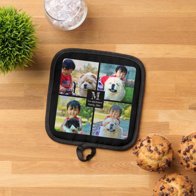 4 Foto Maßgeschneiderte Collage mit Monogramm Topflappen (Oben Unten)