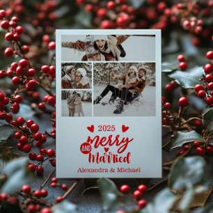4 Foto Minimialist Merry und Verheiratet Feiertagskarte