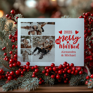 4 Foto Minimialist Merry und Verheiratet Feiertagskarte