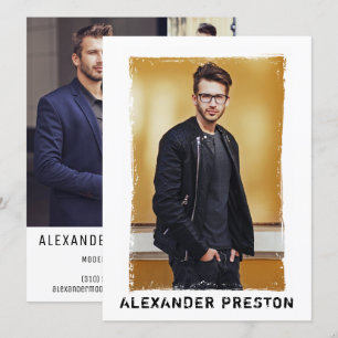 4 Foto Model Actor Comp Card Grunge 5.12x18.5 Einladung