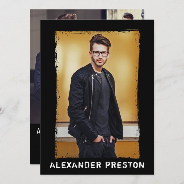 4 Foto Model Actor Comp Card Grunge 5.12x18.5 Einladung (Vorne/Hinten)