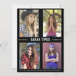 4 Foto Model Actor Comp Card Schwarze Vorlage