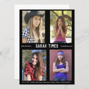 4 Foto Model Actor Comp Card Schwarze Vorlage