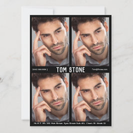 4 Foto Model Actor Comp Card Schwarze Vorlage