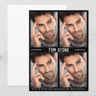 4 Foto Model Actor Comp Card Schwarze Vorlage