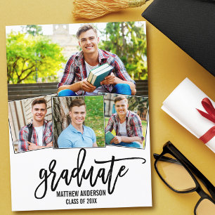 4 Foto Moderne Brush Script Graduation Party Einladungspostkarte