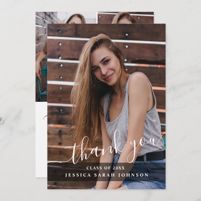 4 Foto Moderner, einfacher Minimalistischer Abschl Dankeskarte (Vorne/Hinten)