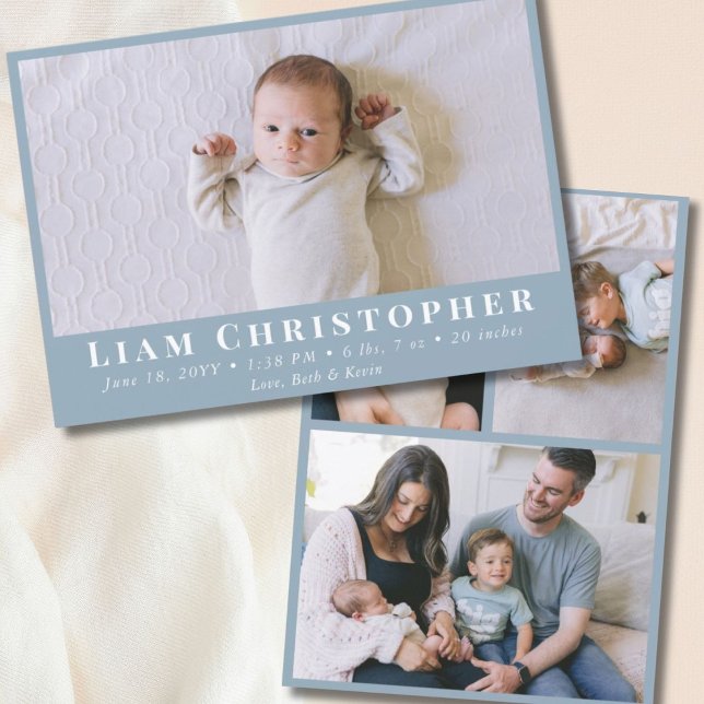 4 Foto Modernes Minimal Dusty Blue Einfache Geburt Ankündigung (4 Photo Modern Minimal Dusty Blue Simple Birth Announcement
)