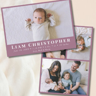 4 Foto Modernes Minimal Lilac Lila Einfache Geburt Ankündigung