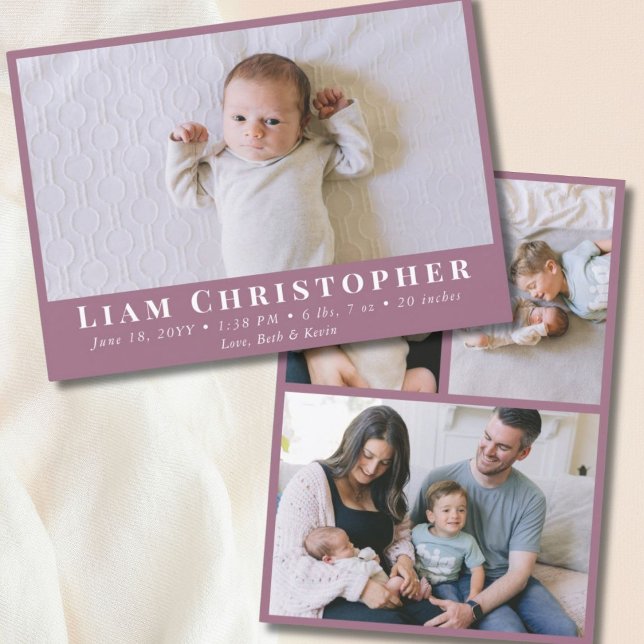 4 Foto Modernes Minimal Lilac Lila Einfache Geburt Ankündigung (4 Photo Modern Minimal Lilac Purple Simple Birth Announcement
)