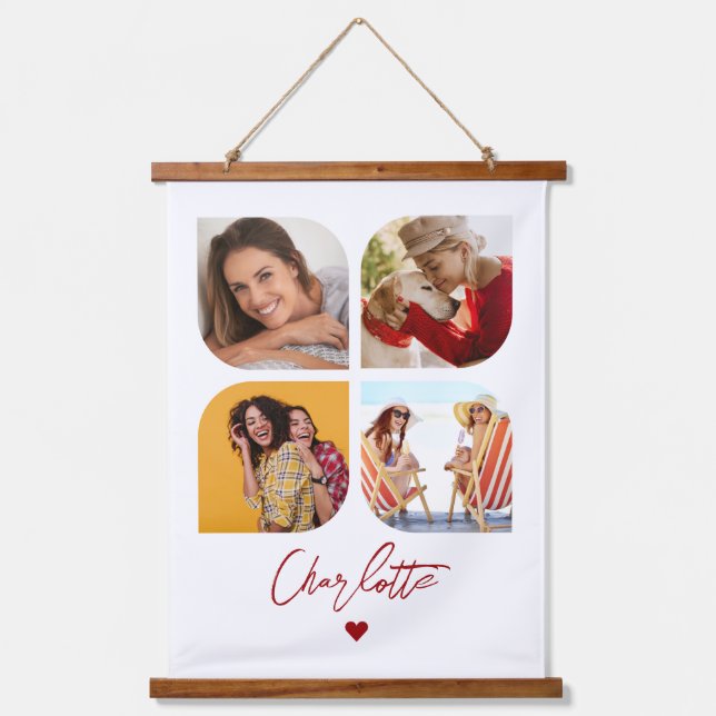 4 Foto Modernes Trendy Einfache Personalisierte Be Wandteppich Mit Holzrahmen (Vorderseite)