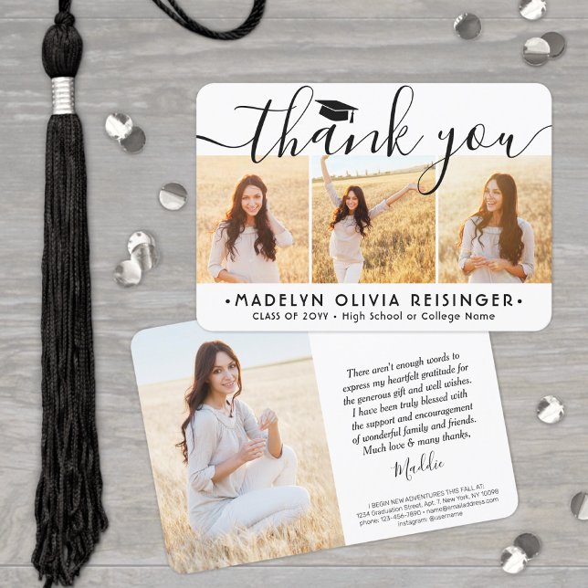 4 Foto New Address Modern Script Abschluss Dankeskarte (Von Creator hochgeladen)