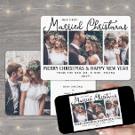 4 Foto Newlywings 1. Verheiratete Weihnachtsweiße Feiertagskarte<br><div class="desc">Gerne Urlaubswünsche als neuer Mr. & Mrs. Feiern Sie die Hochzeit als Neuvermählte und teilen Sie vier Ihrer Lieblingsfotos mit einer stilvollen individuellen Foto-Collage "Our First Verheiratet Christmas". Der gesamte Text auf dieser Vorlage ist einfach zu personalisieren, um jeden beliebigen Text, wie lustig und Verheiratet, Merrily Verheiratet, Happy Holidays, Frohen...</div>