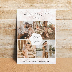 4 Foto Paar Collage & Rosa Hauch Floral Hochzeit Save The Date