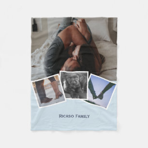 4 Foto Personalisiert Collage Light Blue Fleecedecke