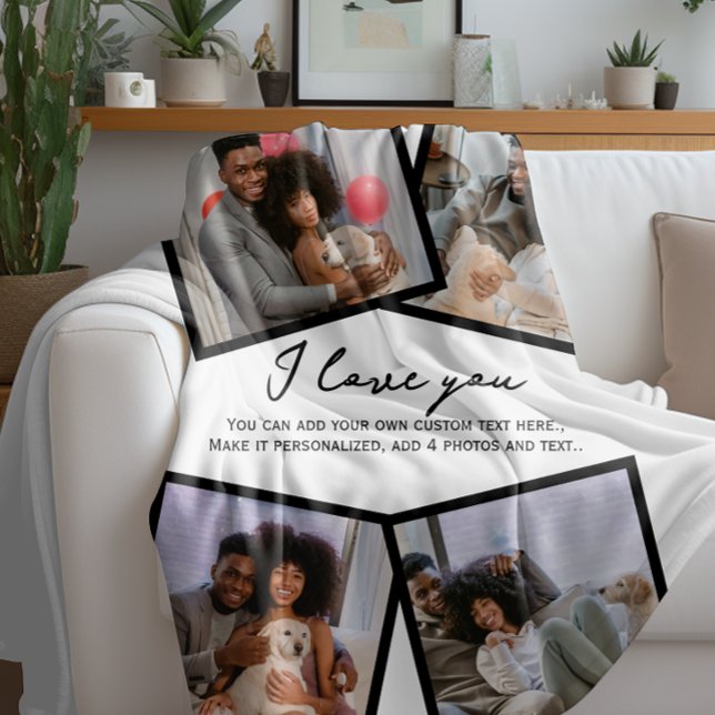 4 Foto Personalisiert und Textvorlage Fleecedecke (4 Photo Personalized and Text Template Fleece Blanket by Ricaso. Available in other colors
)