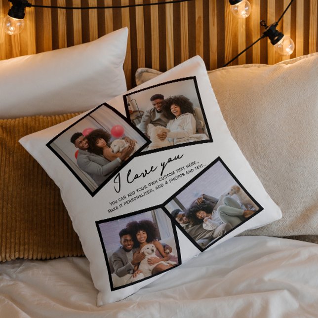 4 Foto Personalisiert und Textvorlage Kissen (4 Photo Personalized and Text Template Throw Pillow by Ricaso. Make your own, upload photographs)
