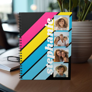 4 Foto Retro-Streifenmuster cmyk Skriptname Notizblock