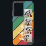 4 Foto Retro Strip Muster Regenbogen - Skriptname Samsung Galaxy Hülle<br><div class="desc">Fügen Sie 4 Fotos in diesem Film Streifen-Design mit einem bunten Hintergrund. Das farbenfrohe Retro-Design mit dunkelgrauem Hintergrund. Die Streifen sind rot, orange, gelb, grün und hellblau. Fügen Sie Ihren Namen oder Monogramm hinzu, um dies zu einem persönlichen Fall zu machen, der unter Ihren Freunden auffällt. Der Name ist ein...</div>