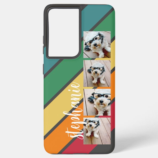 4 Foto Retro Strip Muster Regenbogen - Skriptname Samsung Galaxy Hülle (Rückseite)