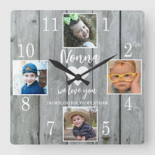 4 Foto Rustic Grau Wood Liebe Sie Nonna Grandkids Quadratische Wanduhr