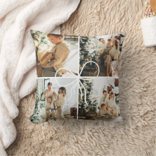 4-Foto-Schleifen-Weihnachts-Familien-Andenken Kissen