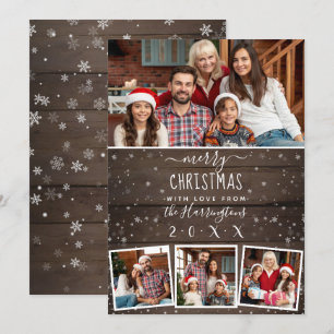 4 Foto Schnee & Vintage Holz Frohe Weihnachten Einladung