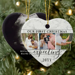 4 Foto Schwangerschaft 1. Weihnachtsfeiern Imitate Keramik Ornament<br><div class="desc">Feiern Sie das wertvolle Geschenk Ihres neuesten Familienmitglieds mit einem stilvollen 4-Foto-Collage herzförmige Keramik-Ornament. Ein geschlechtsneutrales Design mit Marmorrahmen aus Imitaten eignet sich für einen neuen kleinen Jungen oder ein neues Mädchen. Aufnahme und Bilder auf dieser Vorlage sind einfach zu personalisieren. (IMAGE PLACEMENT TIP: Eine einfache Möglichkeit, ein Foto genau...</div>