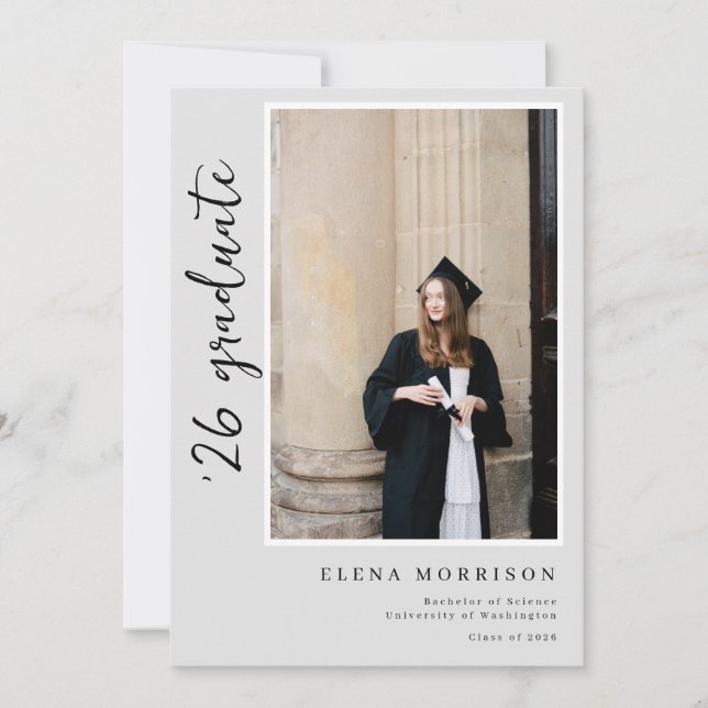 4 Foto Script Gray 2025 Graduation Einladungen (Vorderseite)