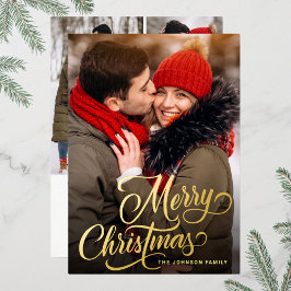 4 FOTO Sparkle Frohe Weihnachtsgrüße Gold Folien Feiertagskarte