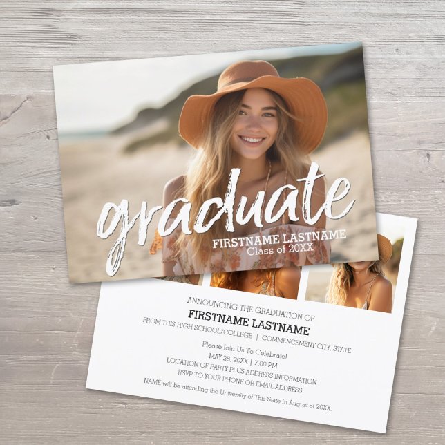4 Foto Trendy Grad Script Graduation Party Einladung (Graduation Announcement and Party Invite)