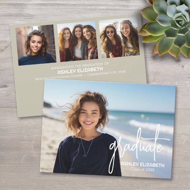 4 Foto Trendy Moderner Abschluss Einladung (Custom Graduation Announcement)