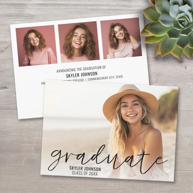 4 Foto Trendy Script Moderner Abschluss Einladung (Custom Graduation Announcement)