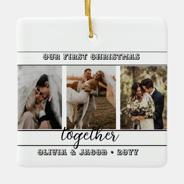 4 Foto Unsere ersten Weihnachten zusammen Imitate  Keramikornament (Vorderseite)