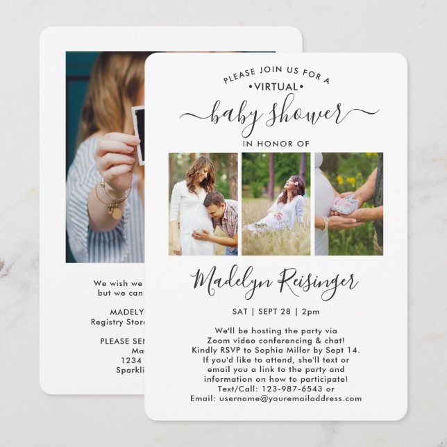 4 Foto Virtual Long Distance Baby Dusche per Mail Einladung (Vorne/Hinten)