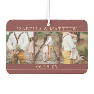 4 Foto Wedding Collage Burgundy Red & Gold Heart Autolufterfrischer