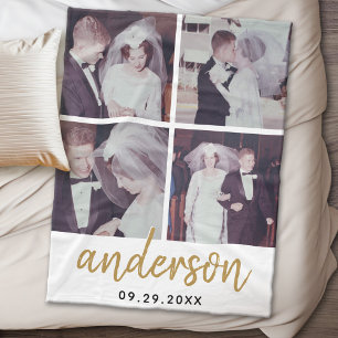 4 Foto Wedding Collage Handgeschriebener Nachname Fleecedecke