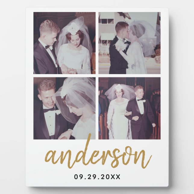 4 Foto Wedding Collage Handgeschriebener Name Fotoplatte (Vorderseite)